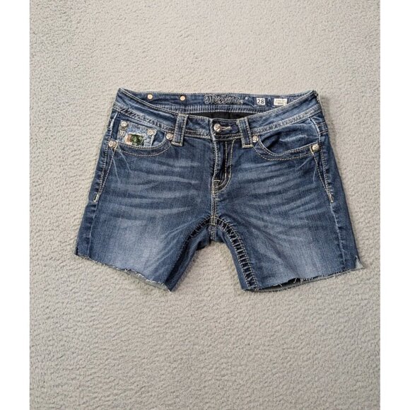 Miss Me Jean Shorts Women 28 Denim Stretch Colorful Sequins Cutoff Flap Pocket - Picture 2 of 16